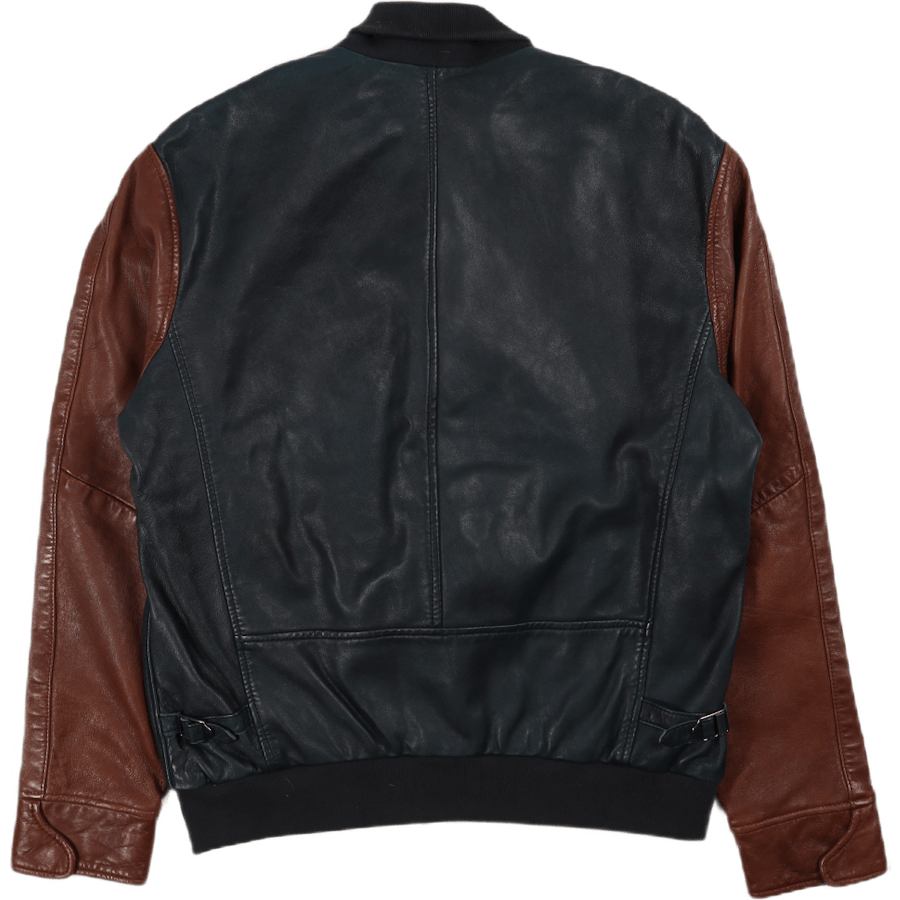 Casaco Varsity em pele Azul Preto/castanho