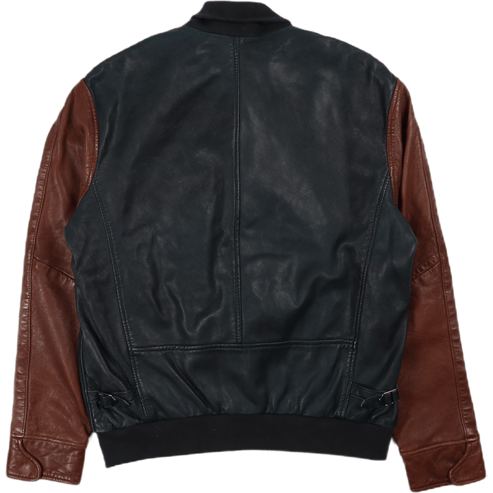 Casaco Varsity em pele Azul Preto/castanho