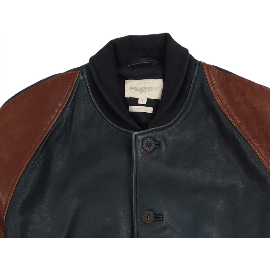 Casaco Varsity em pele Azul Preto/castanho