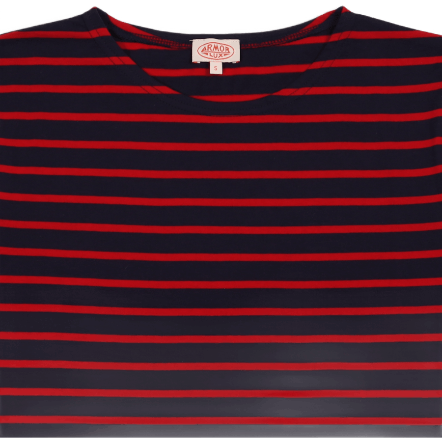 Raidallinen Breton-paita "hoëdic" Navire Navy/braise Punainen