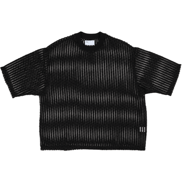 Chemise large à manches courtes en organza noir pour femme