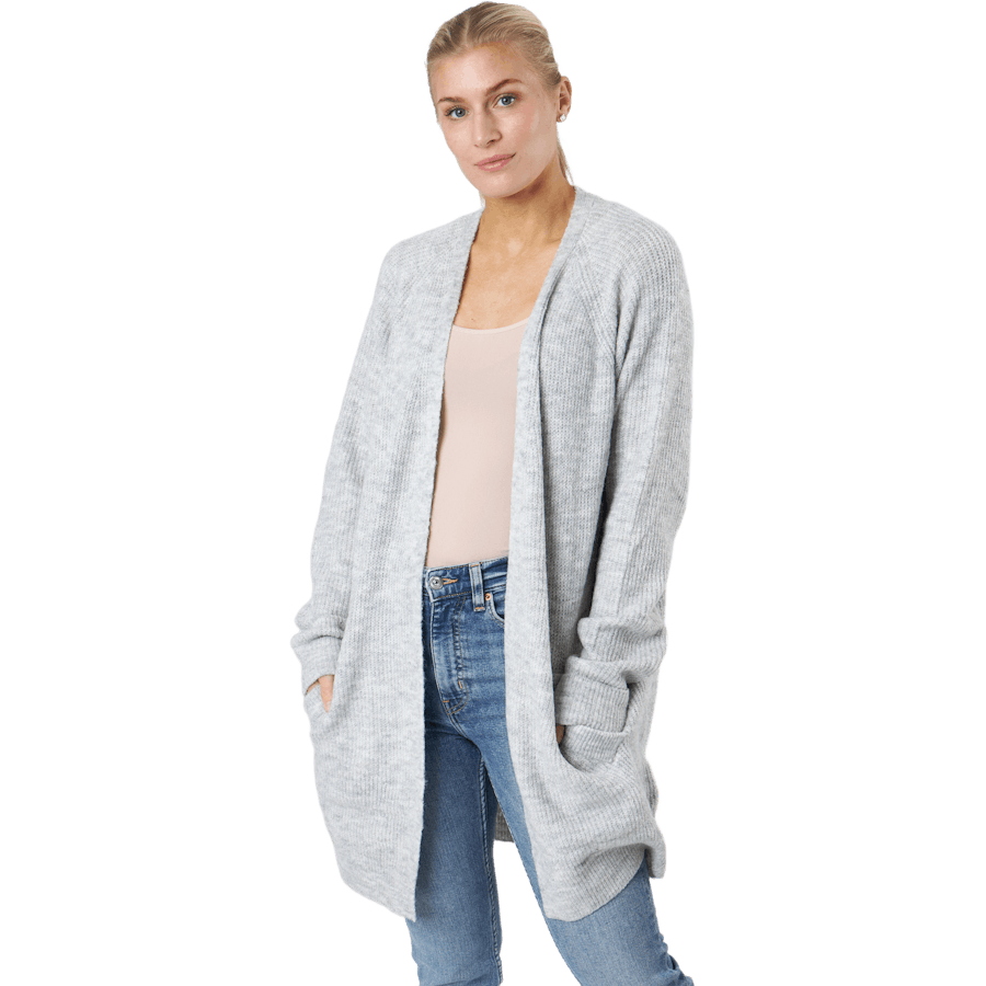 Ellen Ls Dlhý pletený sveter Gr Light Grey Melange