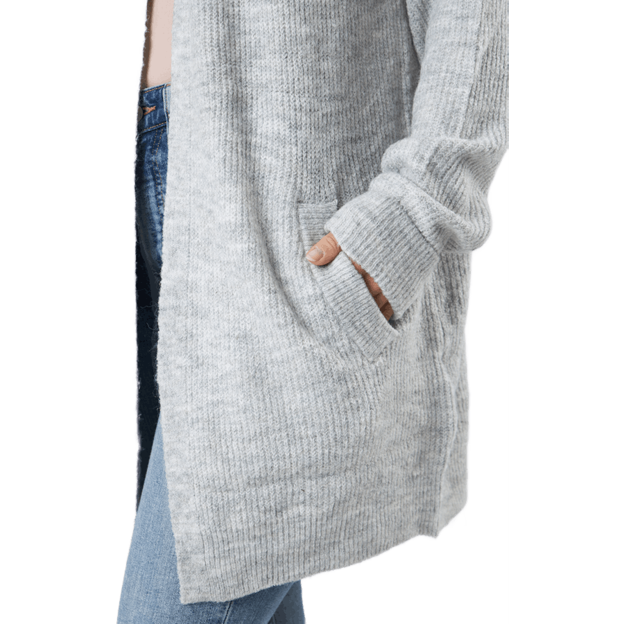 Ellen Ls Dlhý pletený sveter Gr Light Grey Melange