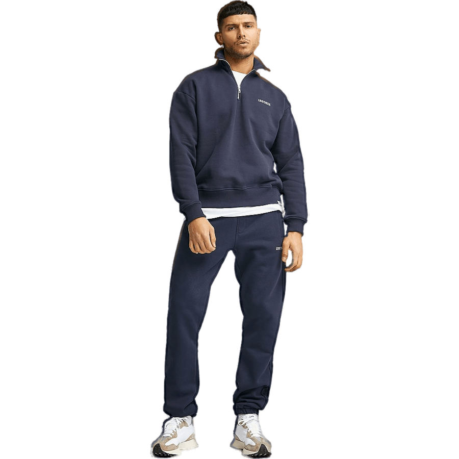Sweat-shirt demi-zip Diego bleu marine foncé/ivoire