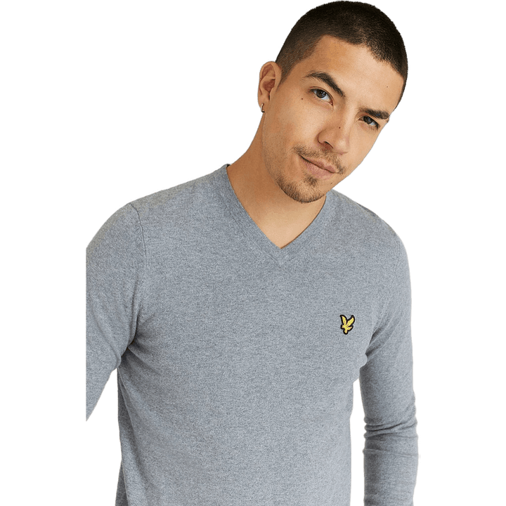 Pull mi-long à col en V en coton mérinos