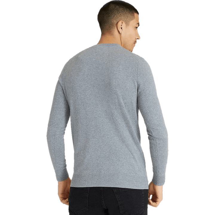 Pull mi-long à col en V en coton mérinos