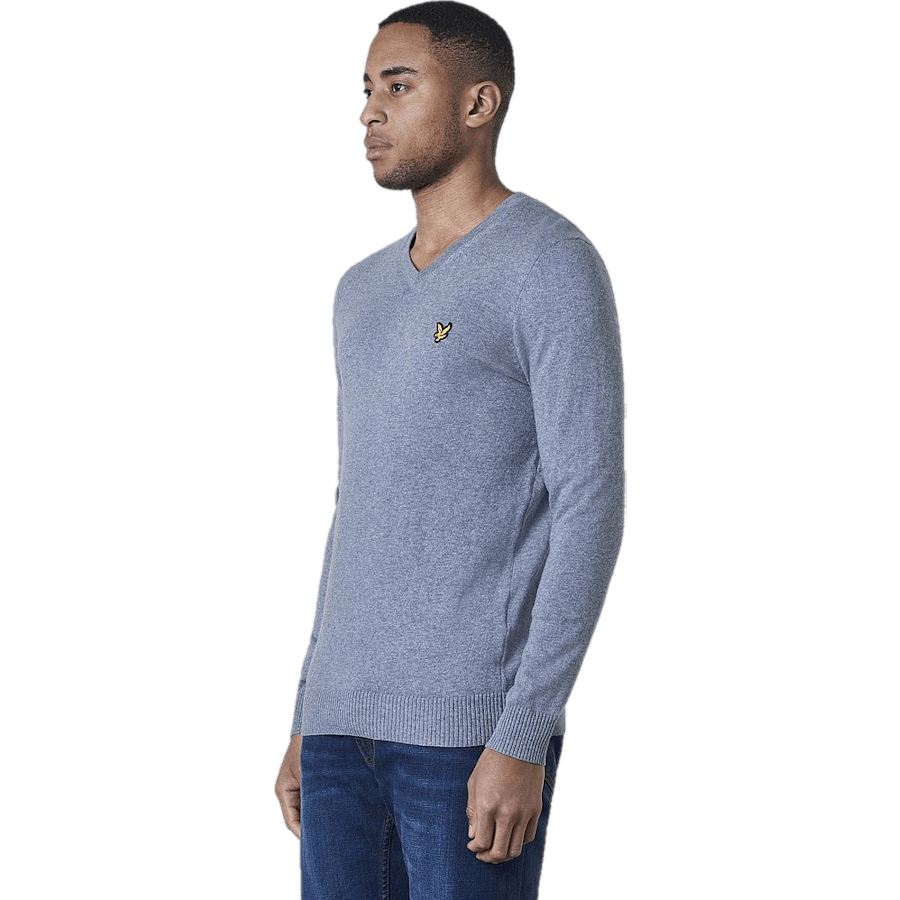 Pull mi-long à col en V en coton mérinos