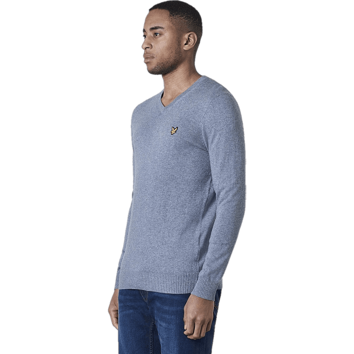 Pull mi-long à col en V en coton mérinos