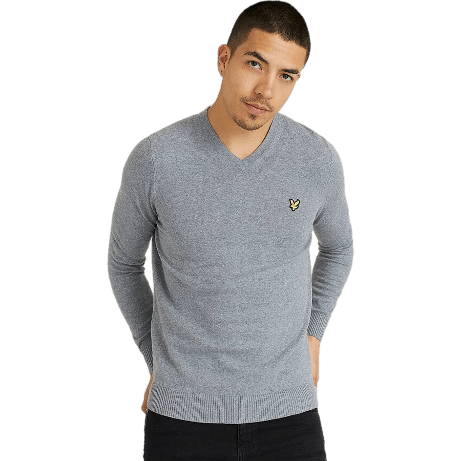 Pull mi-long à col en V en coton mérinos