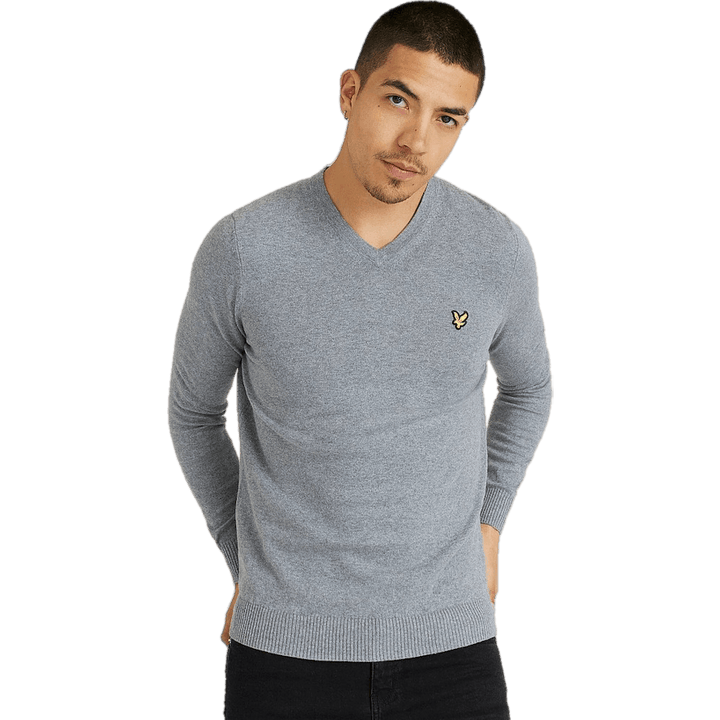 Pull mi-long à col en V en coton mérinos