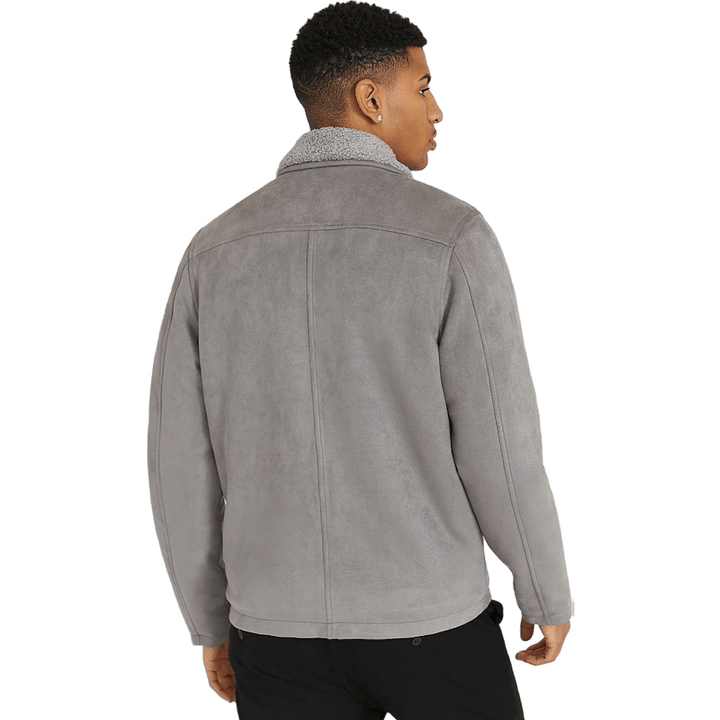 Veste Teddy en simili-daim gris