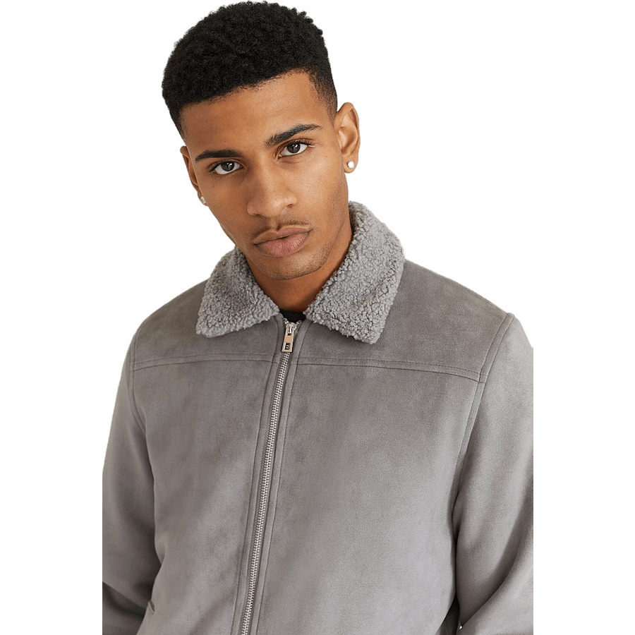 Veste Teddy en simili-daim gris