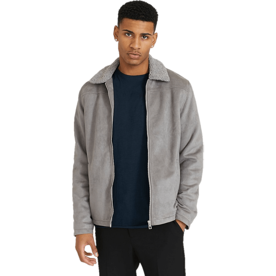 Veste Teddy en simili-daim gris
