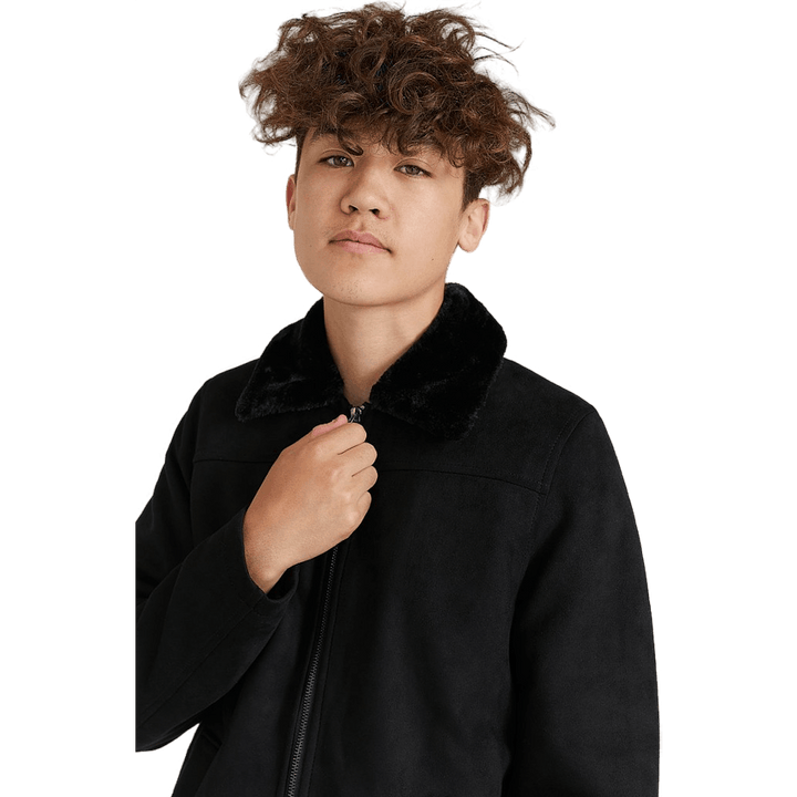 Veste Teddy en simili-daim noir