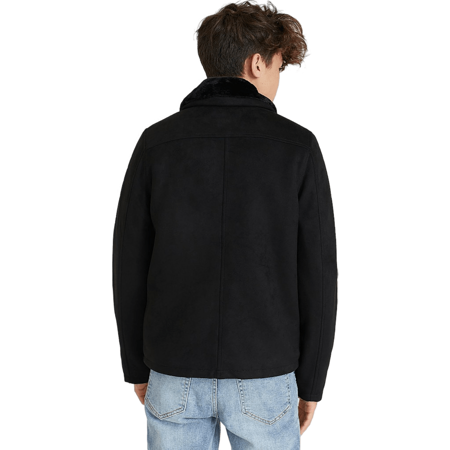 Veste Teddy en simili-daim noir