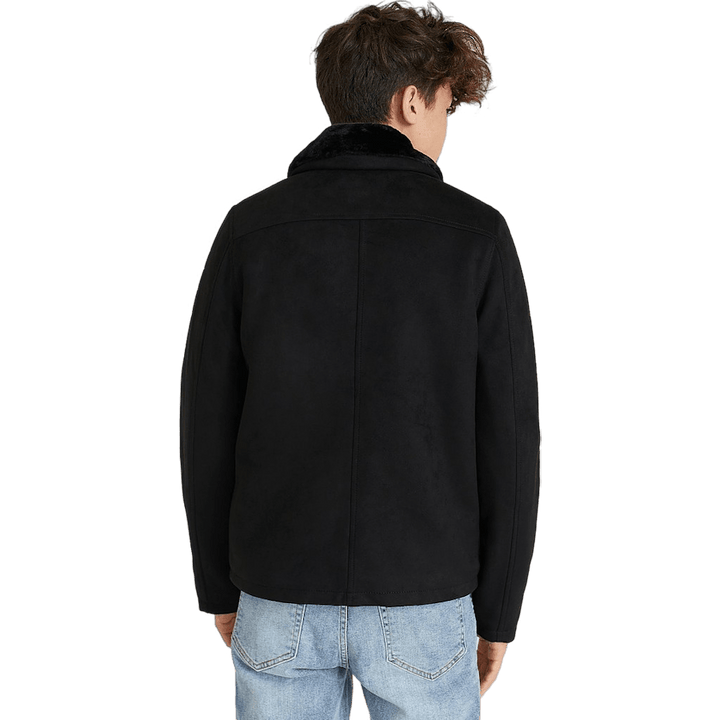 Veste Teddy en simili-daim noir