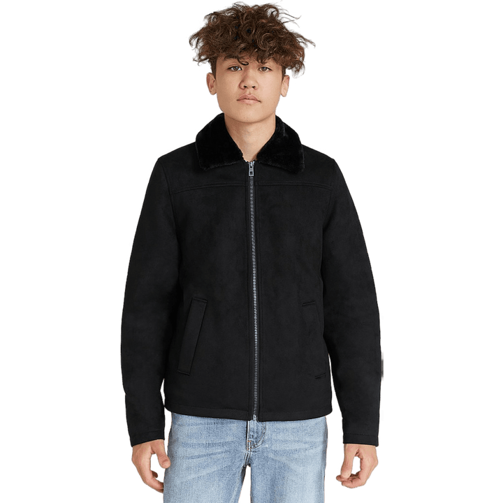 Veste Teddy en simili-daim noir