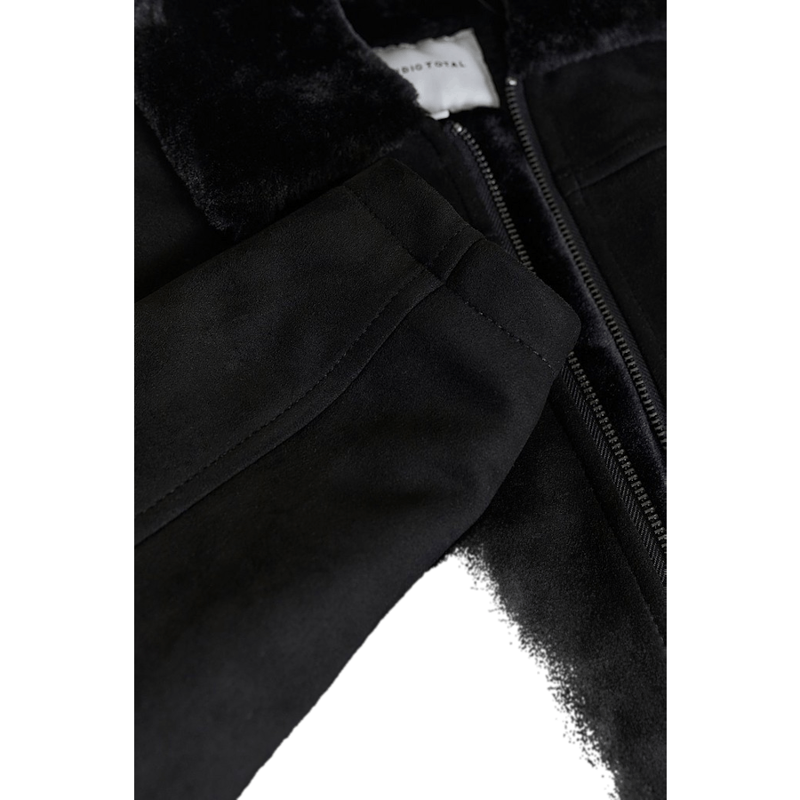 Veste Teddy en simili-daim noir