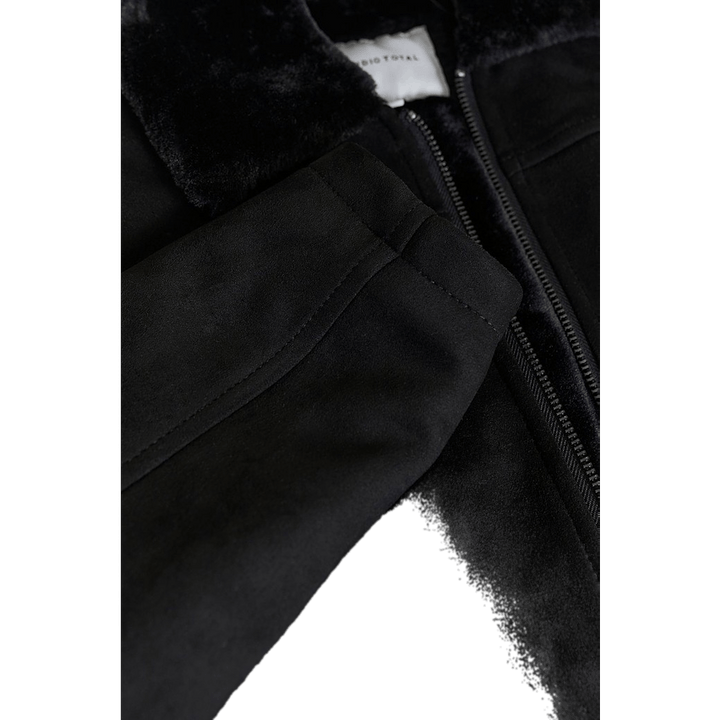 Veste Teddy en simili-daim noir