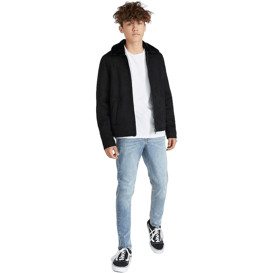 Veste Teddy en simili-daim noir