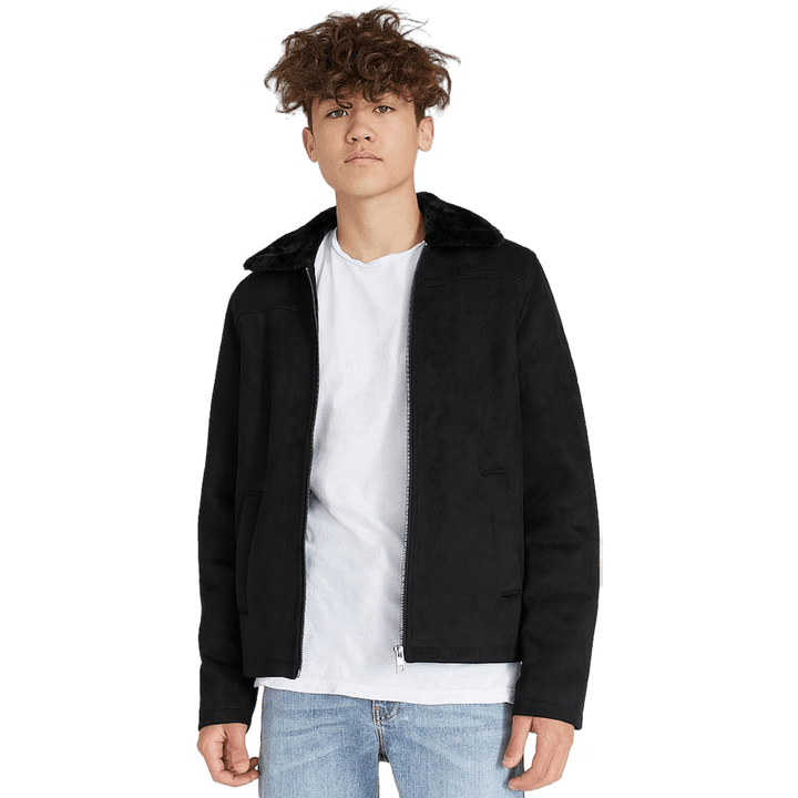 Veste Teddy en simili-daim noir