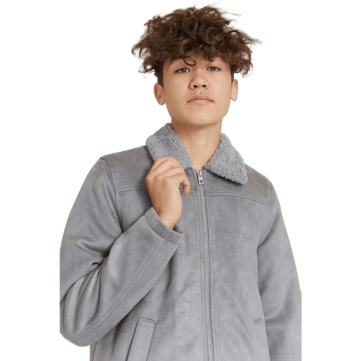 Teddy Fake Suède Jas Grijs