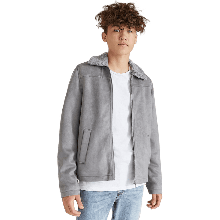 Teddy Fake Suède Jas Grijs