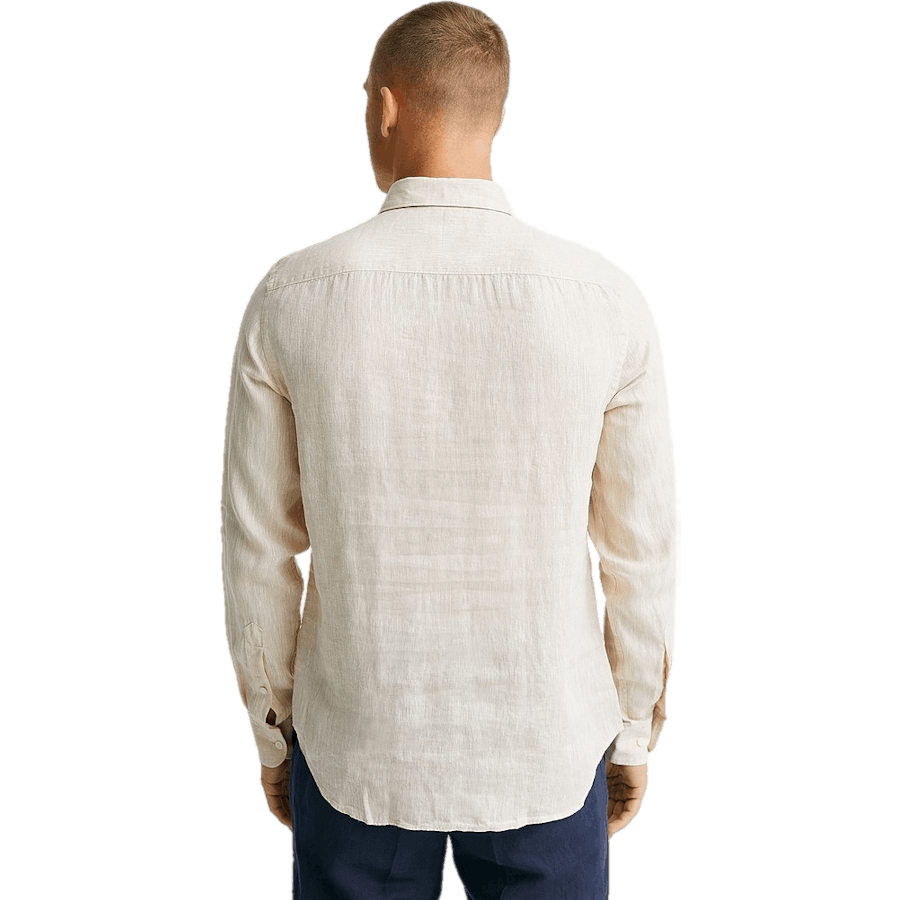 Lino Melange- Ls Camisa Slim Safari Beige