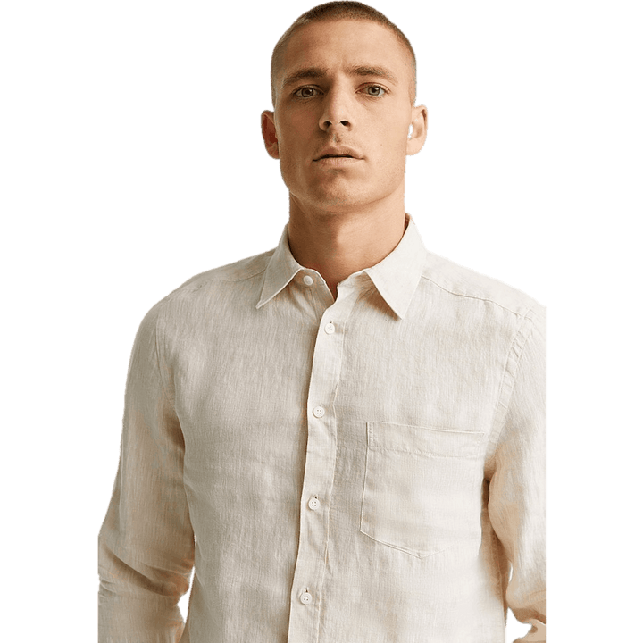 Lino Melange- Ls Camisa Slim Safari Beige