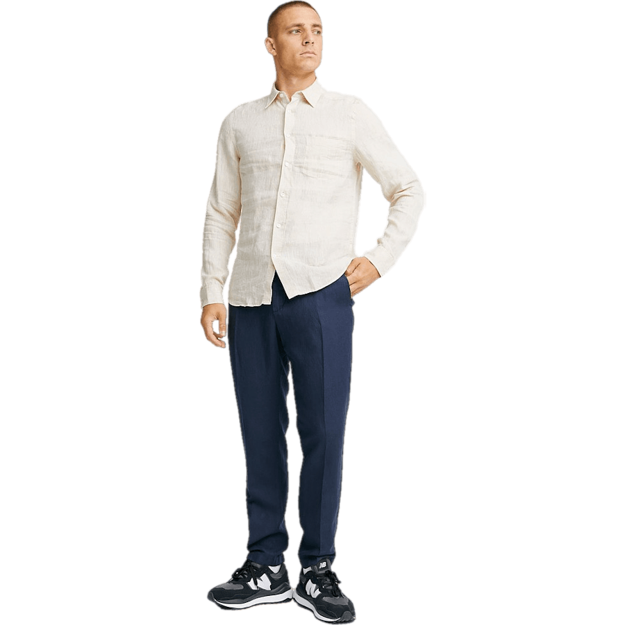 Lino Melange- Ls Camisa Slim Safari Beige