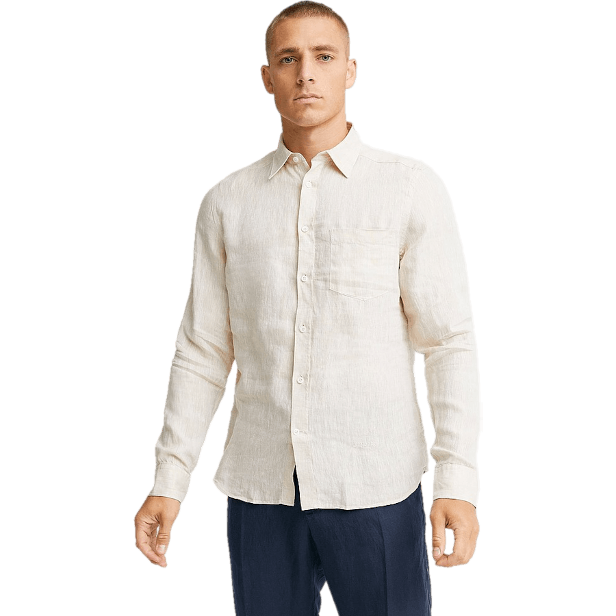 Lino Melange- Ls Camisa Slim Safari Beige