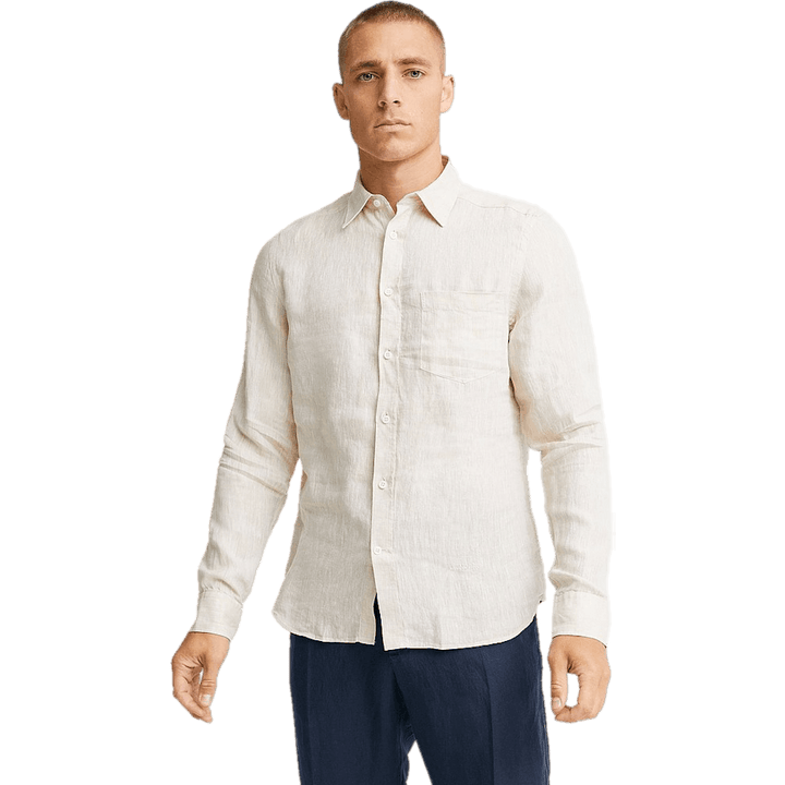 Lino Melange- Ls Camisa Slim Safari Beige