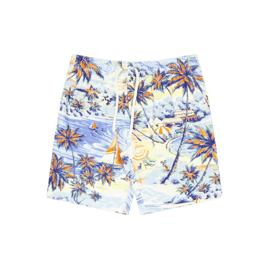 Pantaloncini in spugna da 9 pollici con stampa tropicale Hawaiian Beach Bazaar