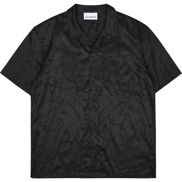 Camicia estiva jacquard a maniche corte nera