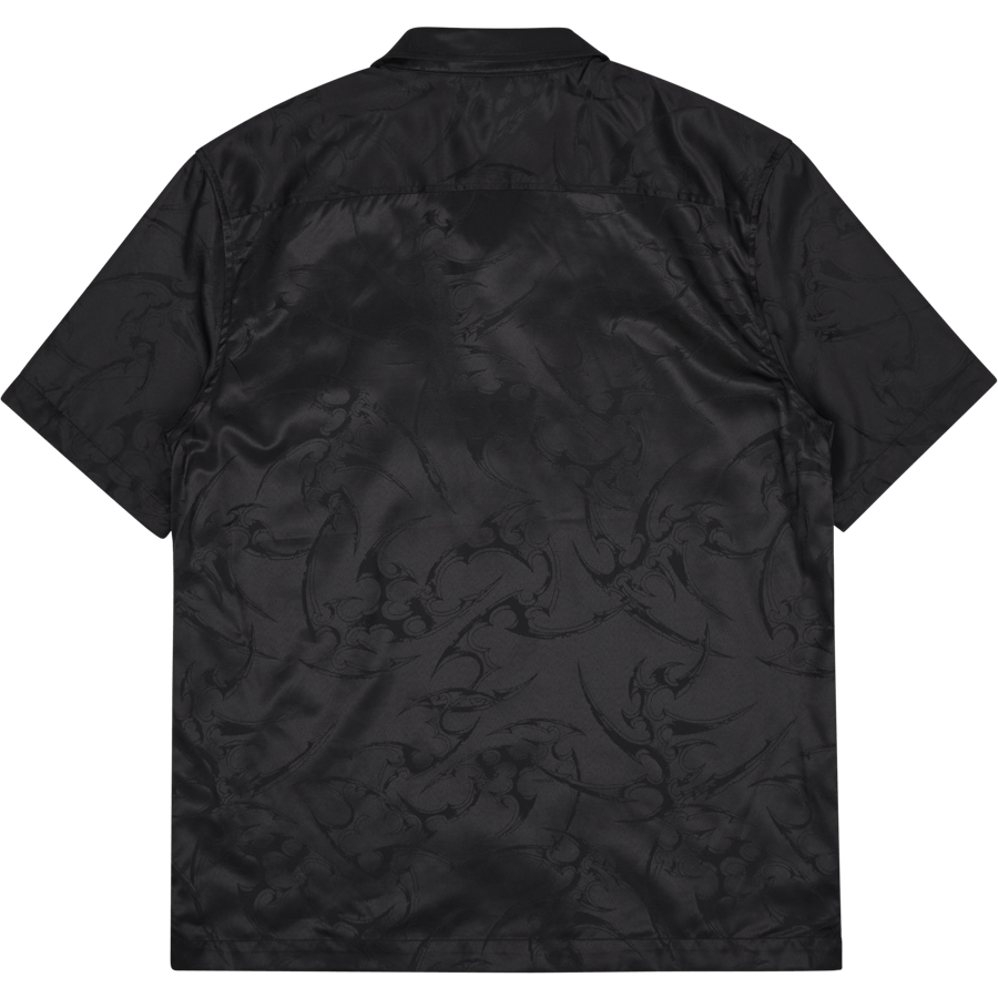 Camicia estiva jacquard a maniche corte nera