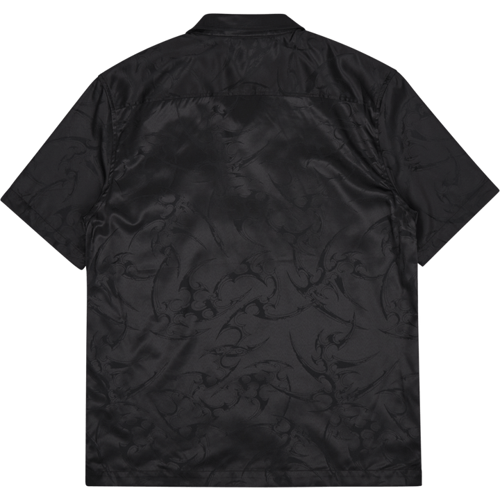 Camicia estiva jacquard a maniche corte nera