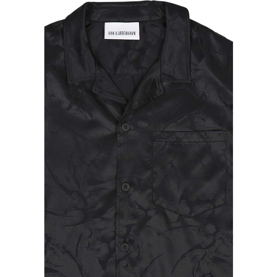 Camicia estiva jacquard a maniche corte nera