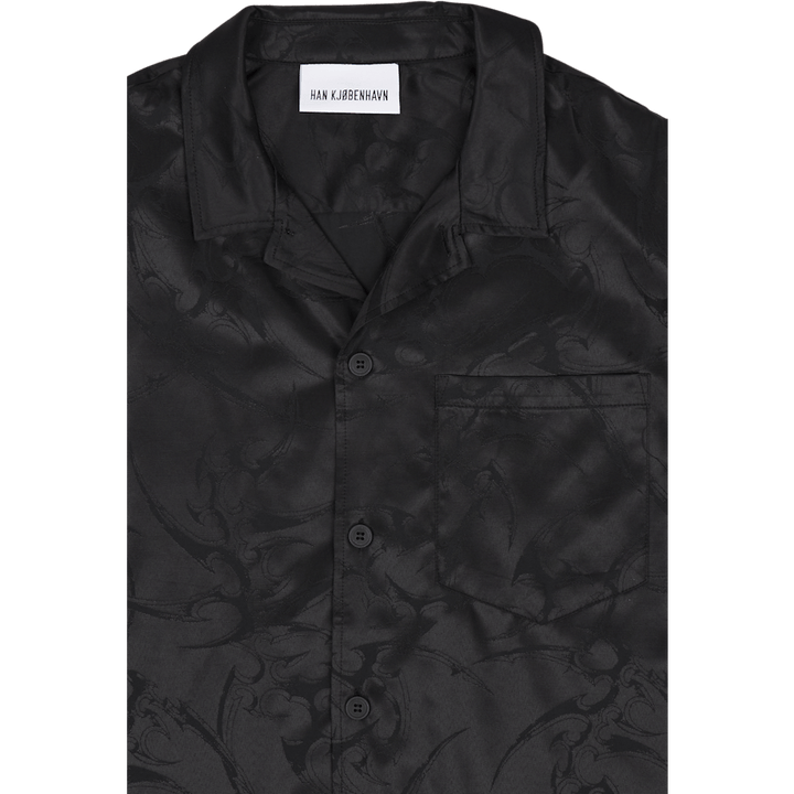 Camicia estiva jacquard a maniche corte nera