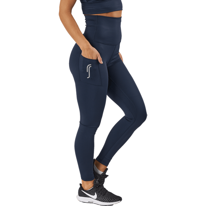 Collants taille haute - Poche latérale bleu foncé