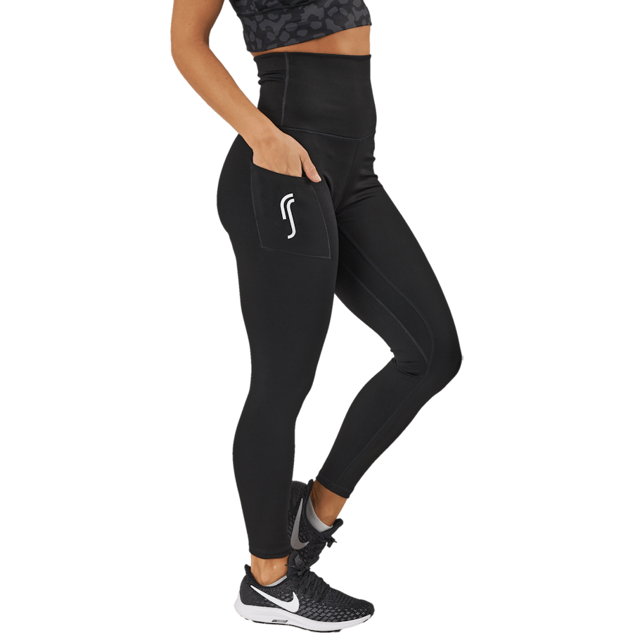 Aukšto juosmens pėdkelnės - šoninės kišenės Black