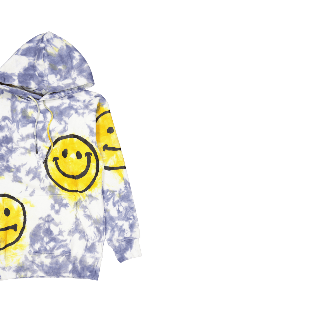 Sweat à capuche Smiley Sun Dye Jaune Bleu Tie-dye