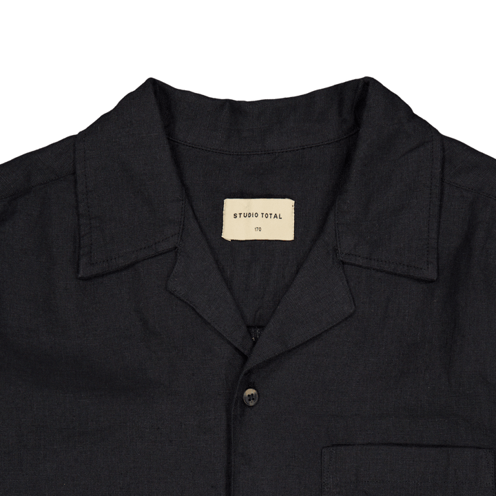 Leinen-Camp-Hemd Schwarz