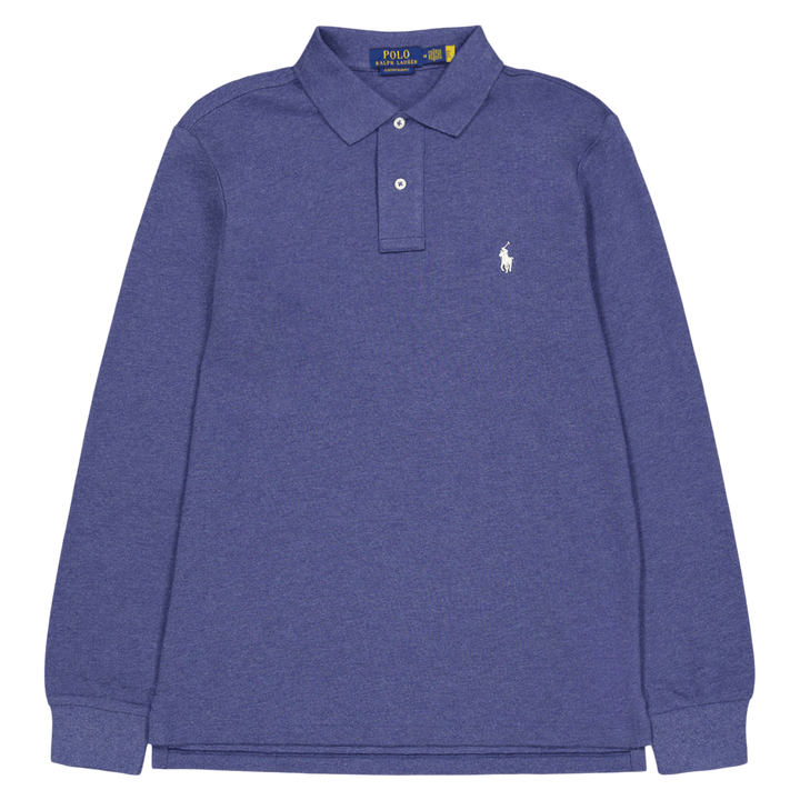 Custom Slim langermet polo i marineblå lyng