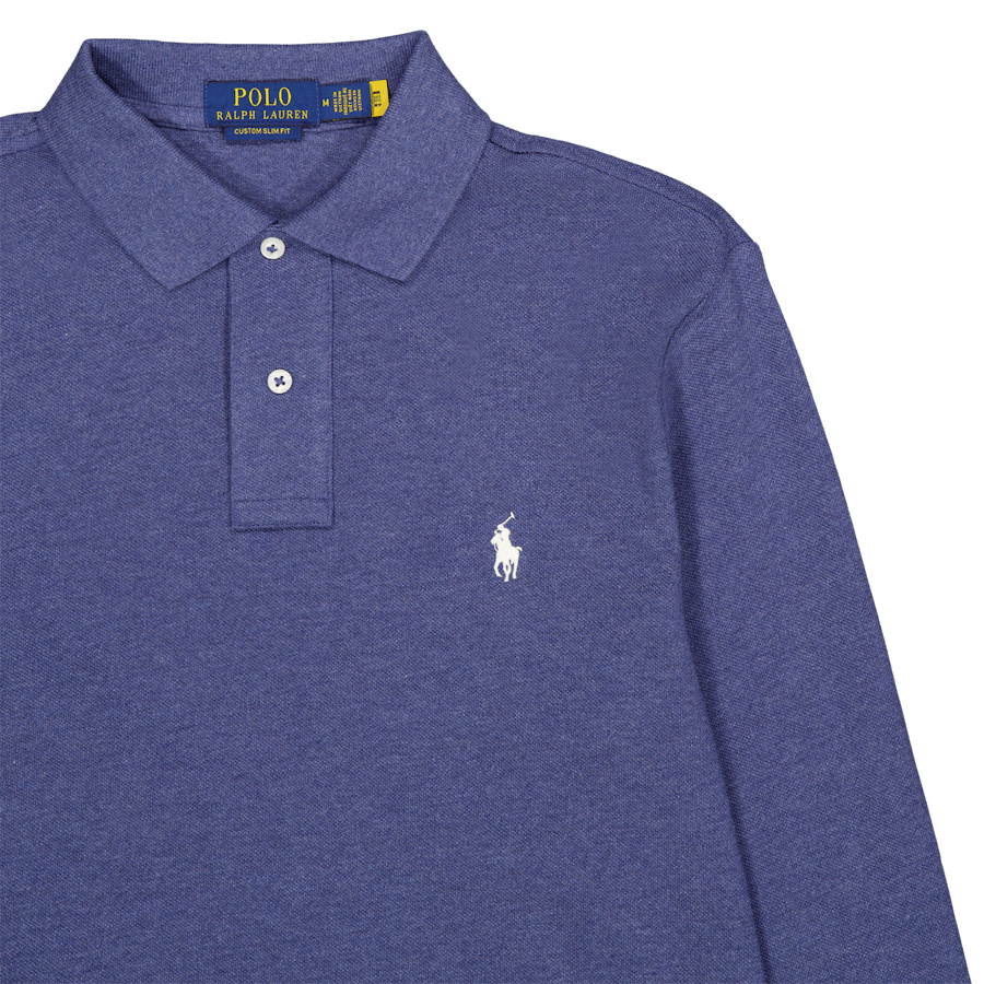 Custom Slim langermet polo i marineblå lyng