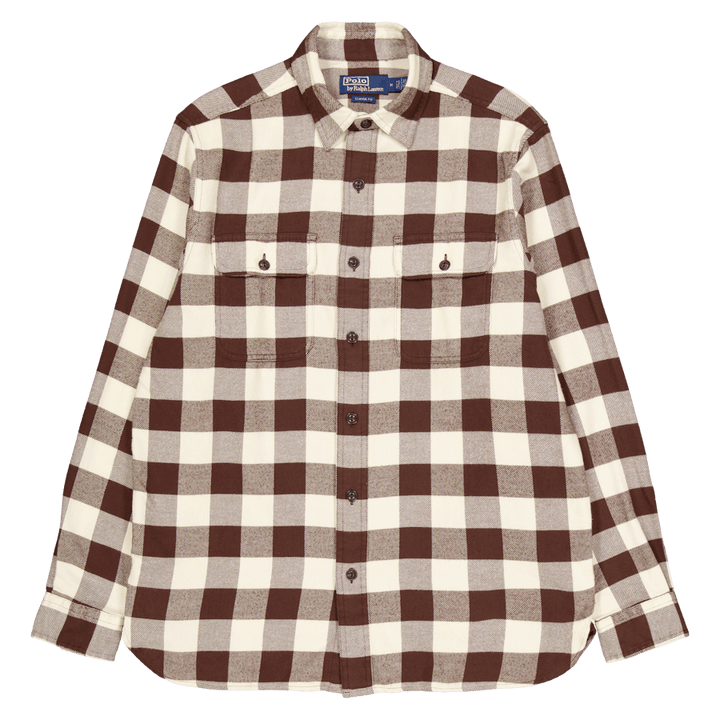 Classic Fit-arbeidsskjorte i rutete twillstoff Winter Cream / Brown