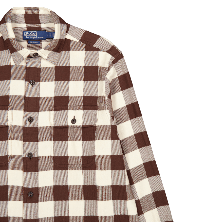 Classic Fit-arbeidsskjorte i rutete twillstoff Winter Cream / Brown