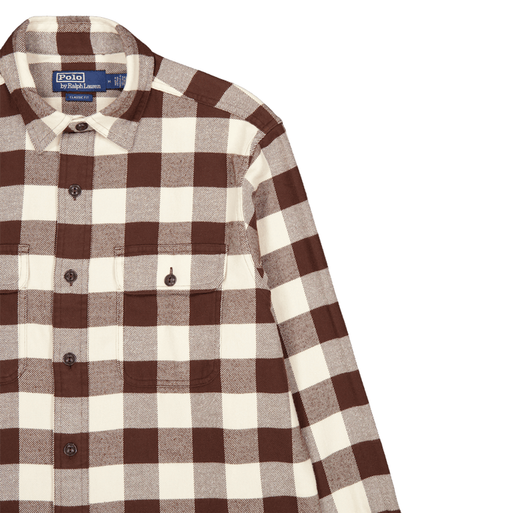Classic Fit-arbeidsskjorte i rutete twillstoff Winter Cream / Brown