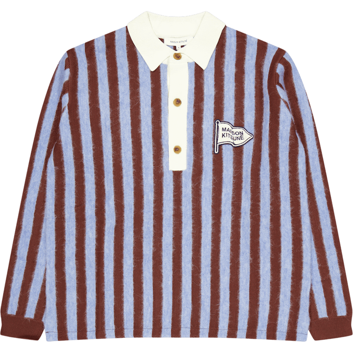 Polo confort rayé bleu ciel/noisette