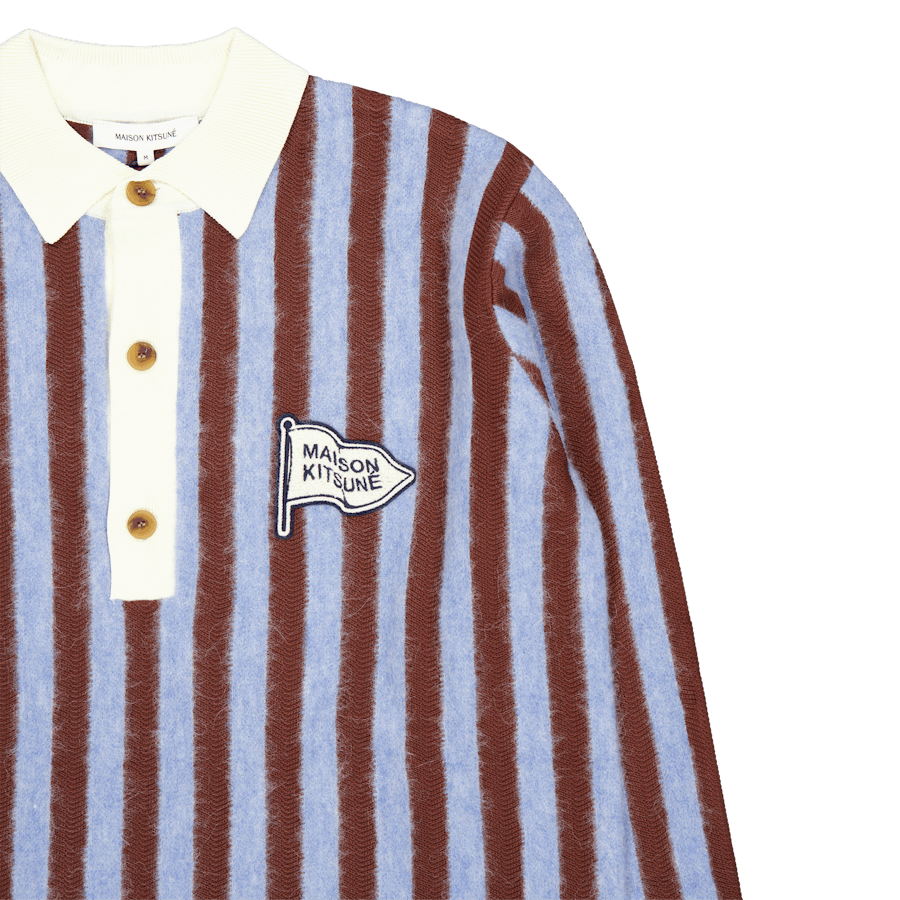 Polo confort rayé bleu ciel/noisette