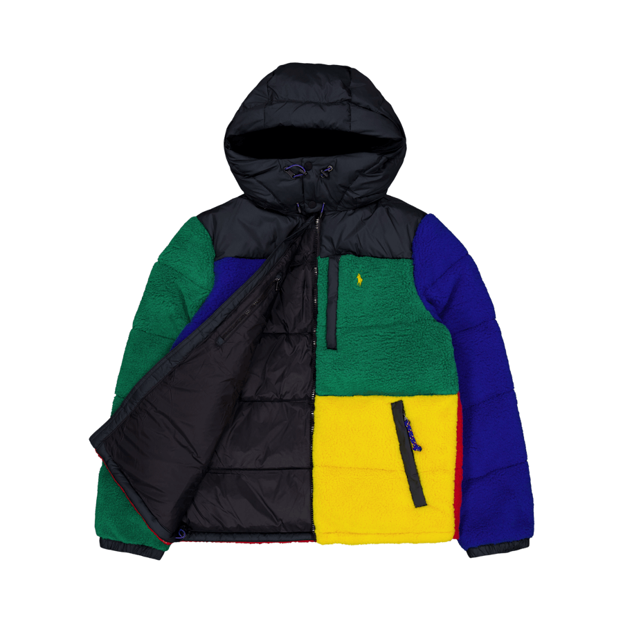 Color-Blocked Pile Fleece Down Jacket RL2000 Red Multi